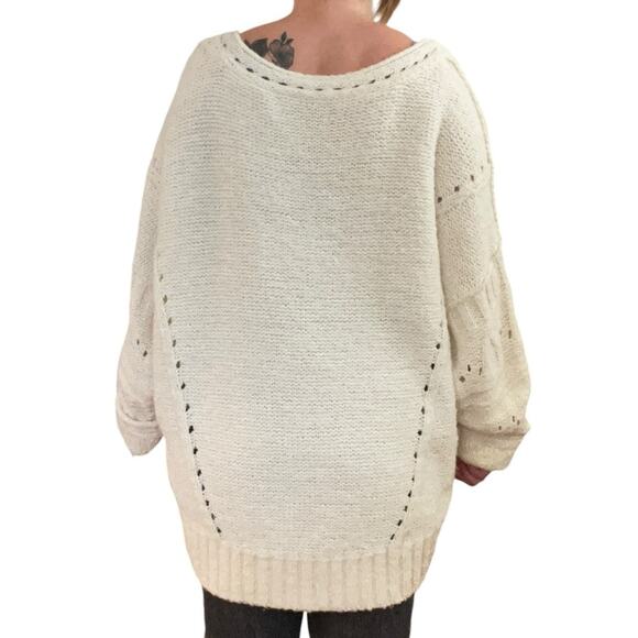 Anthropologie Pilcro Cream Slouchy Open Knit Cotton Blend Scoop Neck Sweater L - Picture 3 of 4